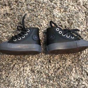 Converse black leather high top size 2